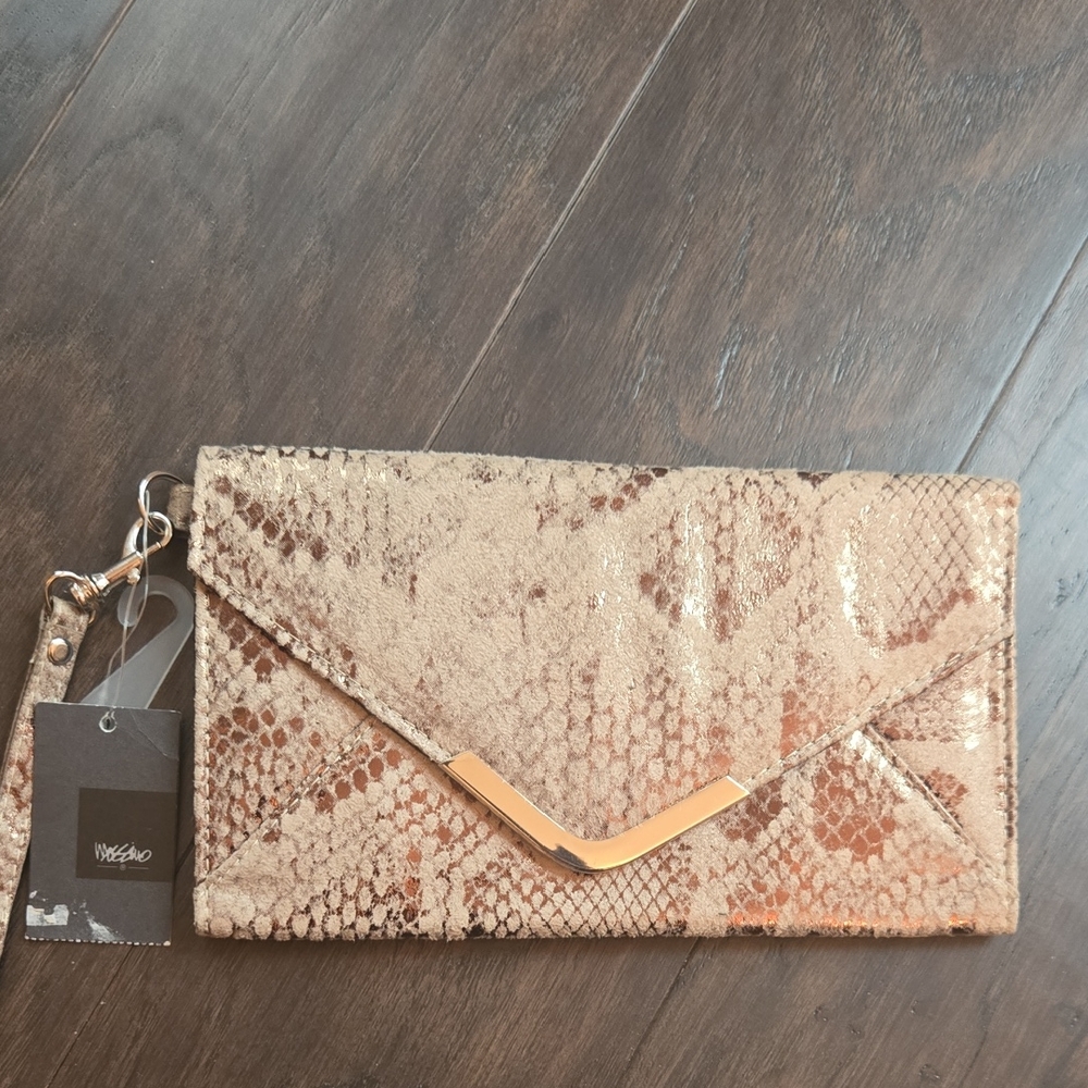 Sseko Shimmering Gold Snakeskin Clutch